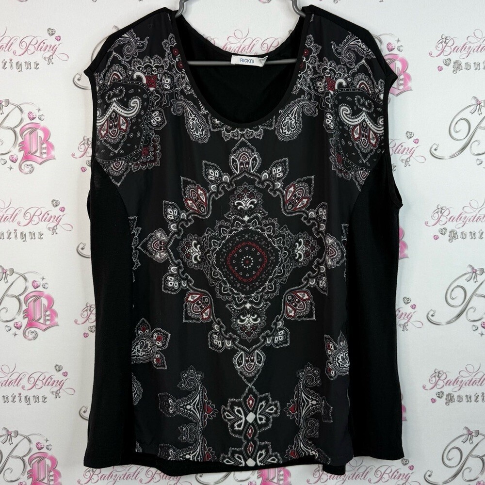 Ricki's tank top paisley floral lightweight flowy Black and White Paisley Blouse